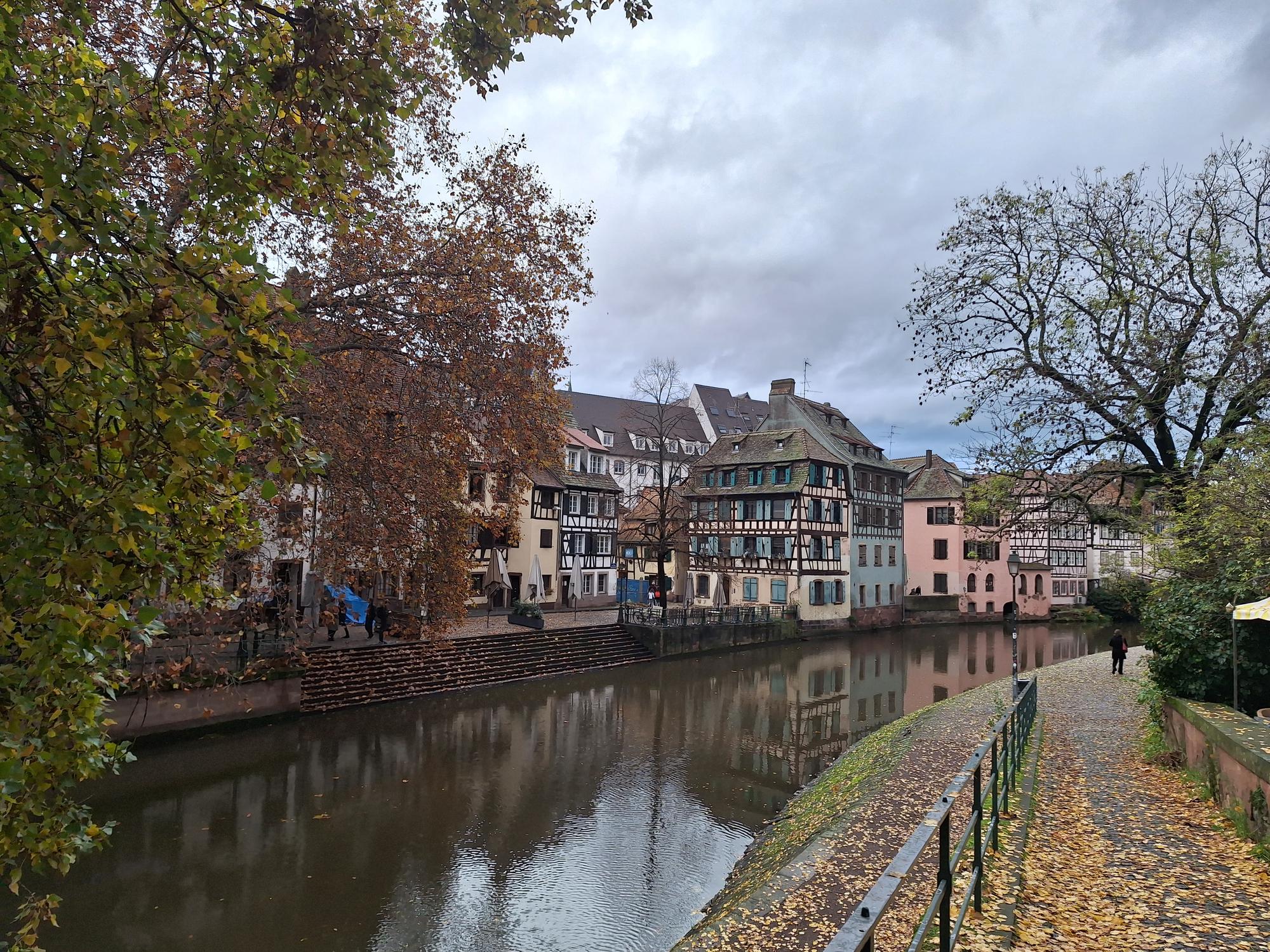 View of Strasbourg, old half-timbered houses by the water